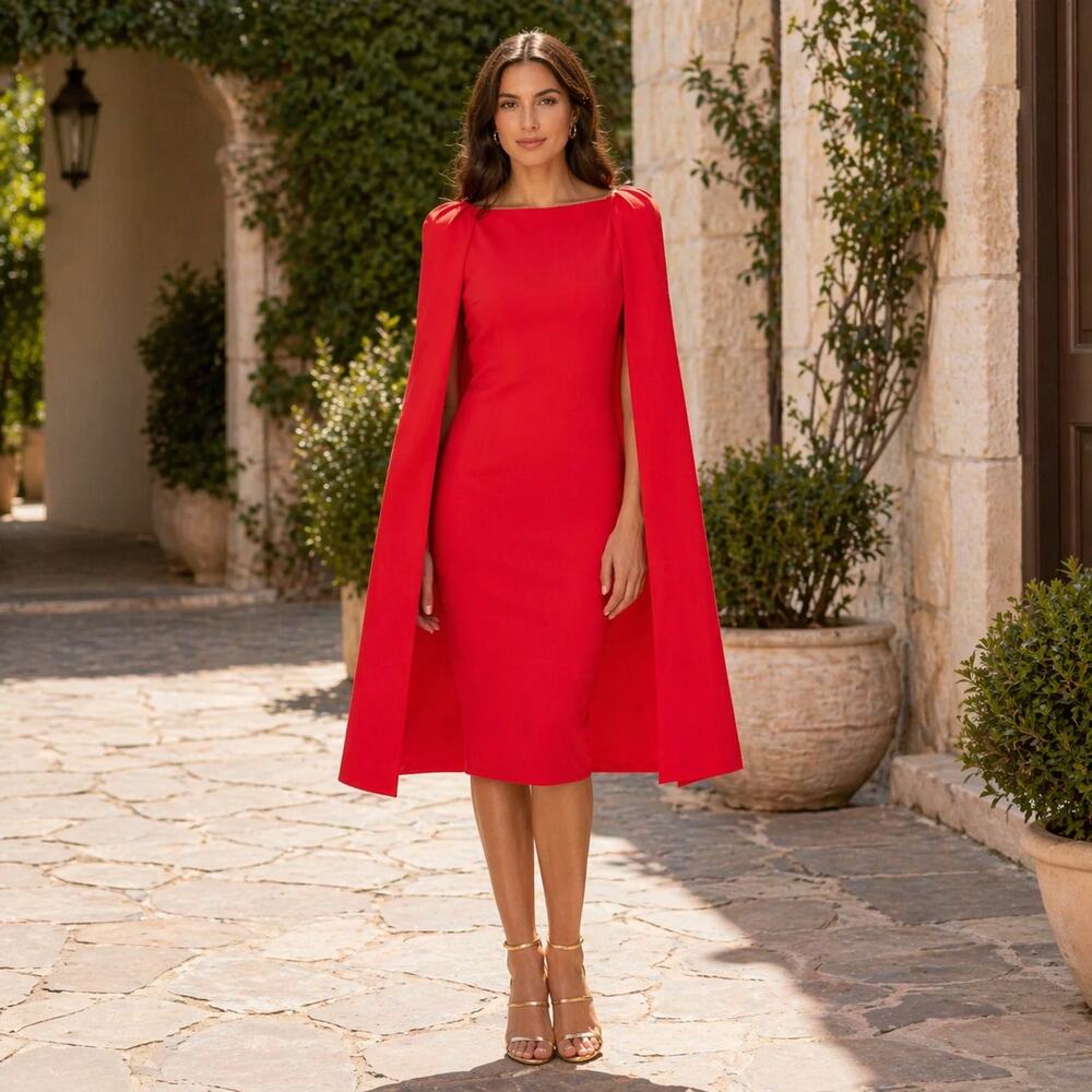 Chiara Boni La Petite Robe Takara Red Cape Dress Size US 6 NWT